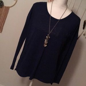 Navy Long Sleeve Boyfriend Tee with pocket!